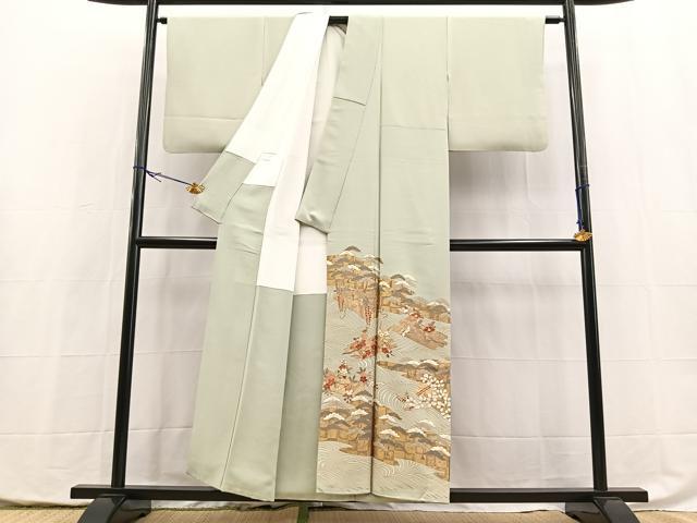 平和屋着物■豪華色留袖　駒刺繍　立波花筏文　金彩　正絹　逸品　BAAX9991yc