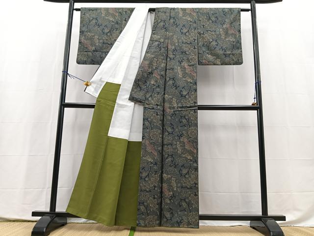 平和屋着物■本場染大島紬　更紗花唐草文　正絹　逸品　BAAX9977yc