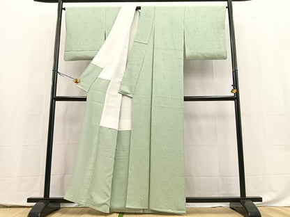 平和屋着物●上質な色無地　辻が花地紋　錆青磁色　正絹　逸品　BAAX9984yc