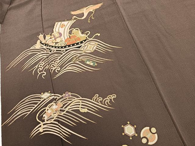 平和屋着物●訪問着　駒刺繍　飛鶴宝尽くし文　暈し染め　金彩　鬼しぼ縮緬　正絹　逸品　BAAX9988yc