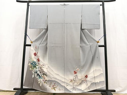 平和屋着物●藍墨作家　木田慎一　色留袖　手描き　遠山花文　暈し染め　正絹　逸品　BAAY5404yc