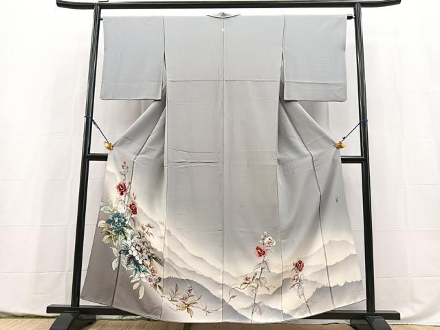 平和屋着物●藍墨作家　木田慎一　色留袖　手描き　遠山花文　暈し染め　正絹　逸品　BAAY5404yc