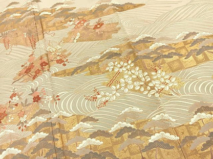 平和屋着物■豪華色留袖　駒刺繍　立波花筏文　金彩　正絹　逸品　BAAX9991yc