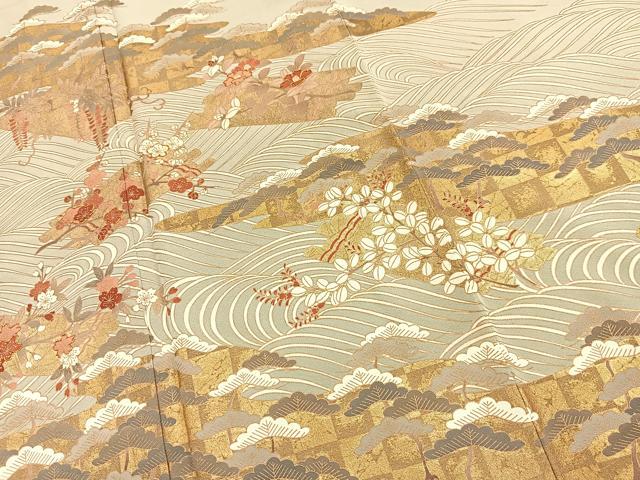 平和屋着物■豪華色留袖　駒刺繍　立波花筏文　金彩　正絹　逸品　BAAX9991yc