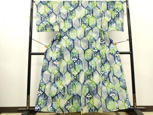平和屋着物∴夏物　浴衣　有松鳴海絞り　亀甲文　綿　逸品　DABI8986cd