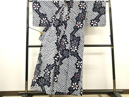 平和屋着物∴夏物　浴衣　有松鳴海絞り　枝花文　綿　逸品　DABI8965cd