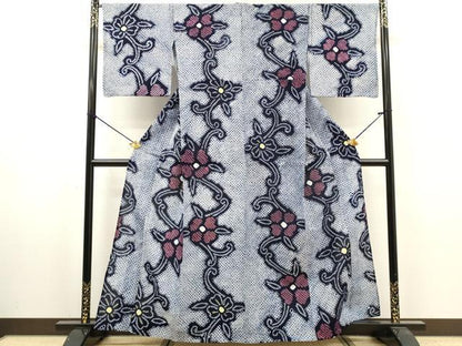 平和屋着物∴夏物　浴衣　有松鳴海絞り　花唐草文　綿　逸品　DABI8966cd