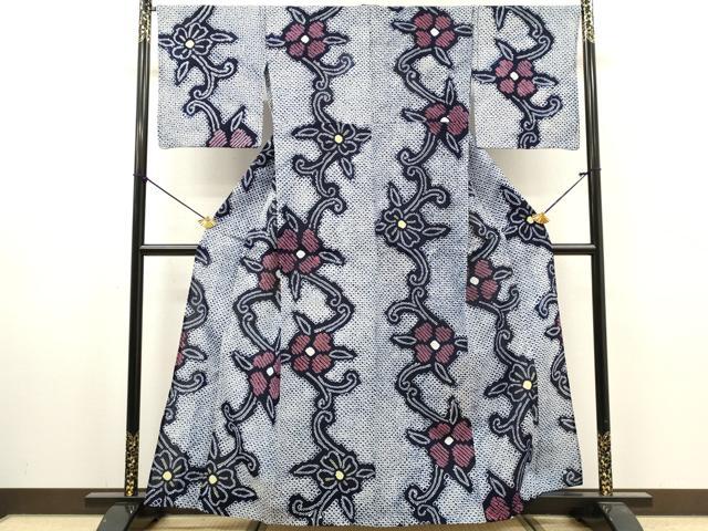 平和屋着物∴夏物　浴衣　有松鳴海絞り　花唐草文　綿　逸品　DABI8966cd
