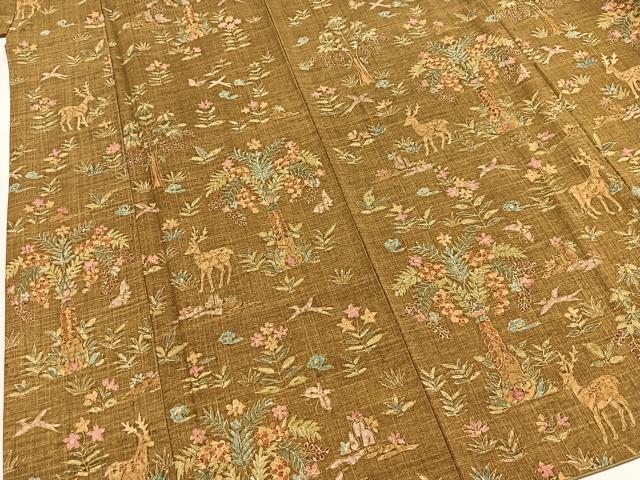 平和屋着物●訪問着　紬地　動物花文　正絹　逸品　BAAX9989yc