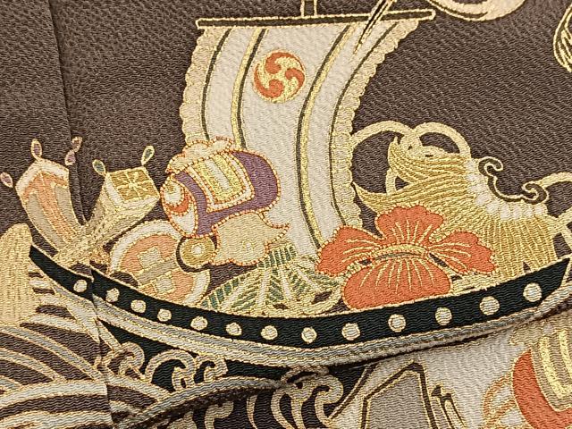 平和屋着物●訪問着　駒刺繍　飛鶴宝尽くし文　暈し染め　金彩　鬼しぼ縮緬　正絹　逸品　BAAX9988yc