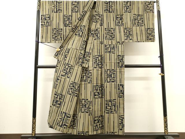 平和屋着物∴夏物　男性　浴衣　注染　手縫い　色紙間道　綿　逸品　DABI8971cd