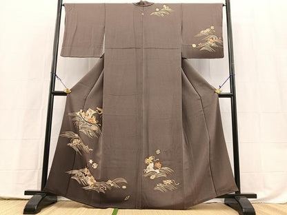 平和屋着物●訪問着　駒刺繍　飛鶴宝尽くし文　暈し染め　金彩　鬼しぼ縮緬　正絹　逸品　BAAX9988yc