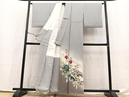 平和屋着物●藍墨作家　木田慎一　色留袖　手描き　遠山花文　暈し染め　正絹　逸品　BAAY5404yc