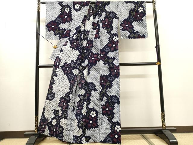 平和屋着物∴夏物　浴衣　有松鳴海絞り　枝花文　綿　逸品　DABI8984cd