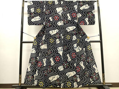 平和屋着物∴夏物　浴衣　有松鳴海絞り　流水花文　綿　逸品　DABI8985cd