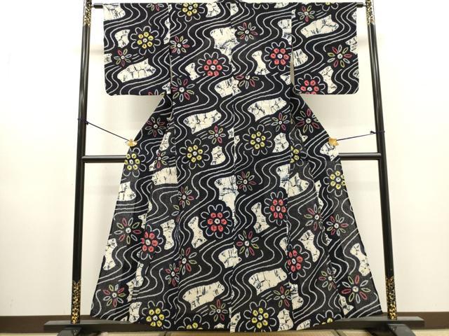 平和屋着物∴夏物　浴衣　有松鳴海絞り　流水花文　綿　逸品　DABI8985cd