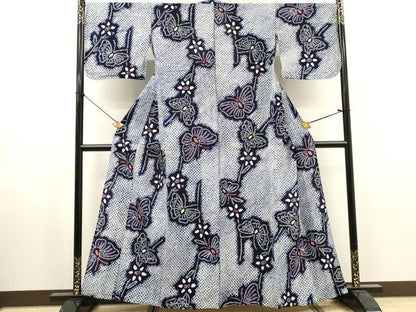平和屋着物∴夏物　浴衣　有松鳴海絞り　花蝶文　綿　逸品　DABI8961cd
