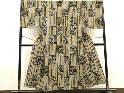 平和屋着物∴夏物　男性　浴衣　注染　手縫い　色紙間道　綿　逸品　DABI8971cd