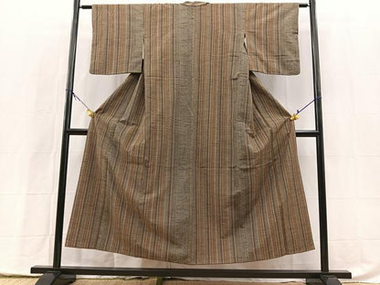 平和屋着物■上質な紬　縞　正絹　逸品　BAAX9976yc