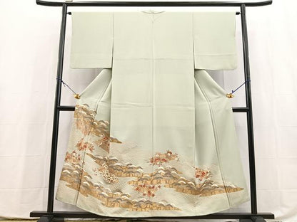 平和屋着物■豪華色留袖　駒刺繍　立波花筏文　金彩　正絹　逸品　BAAX9991yc