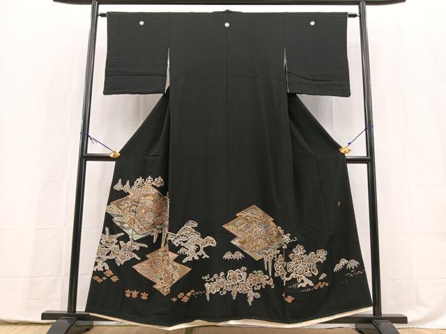 平和屋着物●中国三大刺繍　相良刺繍　黒留袖　竹屋町刺繍　吉祥花文　金銀糸　正絹　逸品　BAAY5410yc