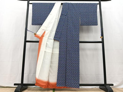 平和屋着物■上質な小紋　型染め　草花文　正絹　逸品　未使用　BAAY5433yc
