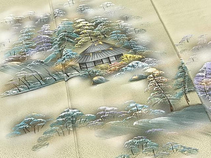 平和屋着物■訪問着　手描き　風景樹林文　金彩　正絹　逸品　BAAY5408yc