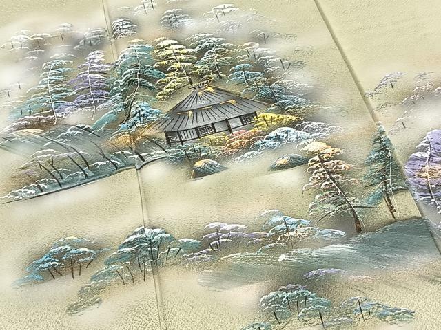 平和屋着物■訪問着　手描き　風景樹林文　金彩　正絹　逸品　BAAY5408yc