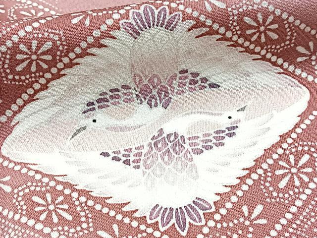 平和屋着物■訪問着　友禅　双鶴菱天井花文　正絹　逸品　BAAY5431yc