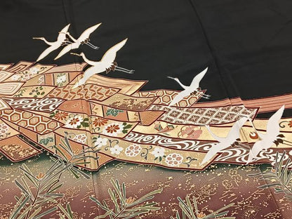 平和屋着物■豪華黒留袖　駒刺繍　飛鶴束ね熨斗文　金彩　正絹　逸品　BAAY5426yc