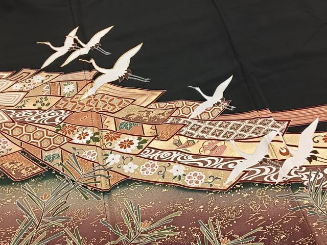 平和屋着物■豪華黒留袖　駒刺繍　飛鶴束ね熨斗文　金彩　正絹　逸品　BAAY5426yc