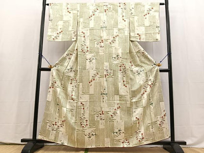 平和屋着物■上質な小紋　竹垣秋草文　金彩　正絹　逸品　BAAY5406yc