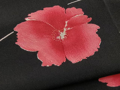 平和屋着物■上質な小紋　舞花文　黒地　正絹　逸品　BAAY5422yc