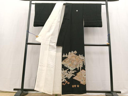 平和屋着物●中国三大刺繍　相良刺繍　黒留袖　竹屋町刺繍　吉祥花文　金銀糸　正絹　逸品　BAAY5410yc