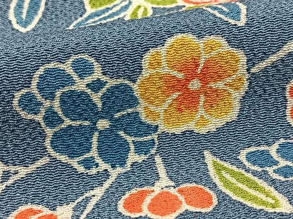 平和屋着物●上質な小紋　型染め　草花文　鬼しぼ縮緬　正絹　逸品　未使用　BAAY5435yc