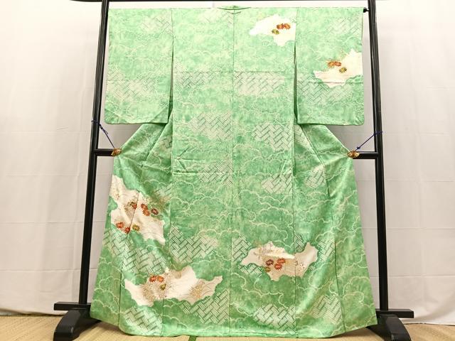 平和屋着物●訪問着　絞り　駒刺繍　雲取り花文　金彩　正絹　逸品　BAAY5421yc