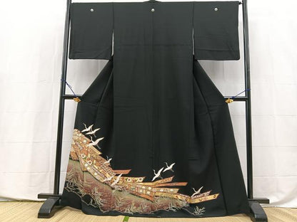 平和屋着物■豪華黒留袖　駒刺繍　飛鶴束ね熨斗文　金彩　正絹　逸品　BAAY5426yc
