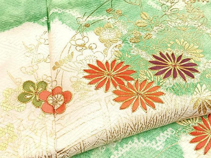 平和屋着物●訪問着　絞り　駒刺繍　雲取り花文　金彩　正絹　逸品　BAAY5421yc