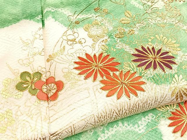 平和屋着物●訪問着　絞り　駒刺繍　雲取り花文　金彩　正絹　逸品　BAAY5421yc