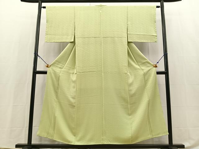 平和屋着物■上質な色無地　紗綾形地紋　若葉色　正絹　逸品　BAAY5423yc