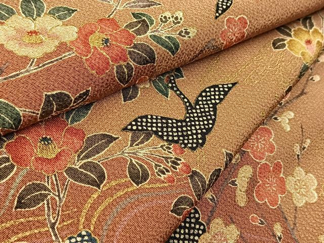 平和屋着物■上質な小紋　飛鶴立波花文　金彩　正絹　逸品　BAAY5443yc