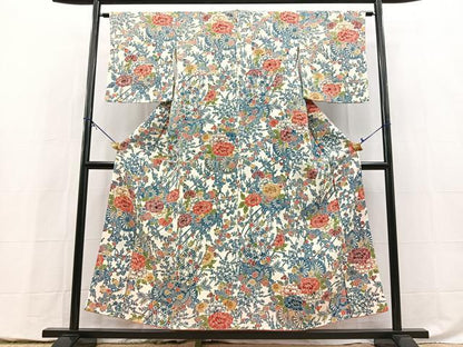 平和屋着物●上質な小紋　型染め　花車文　鬼しぼ縮緬　松坂屋扱い　正絹　逸品　未使用　BAAY5417yc