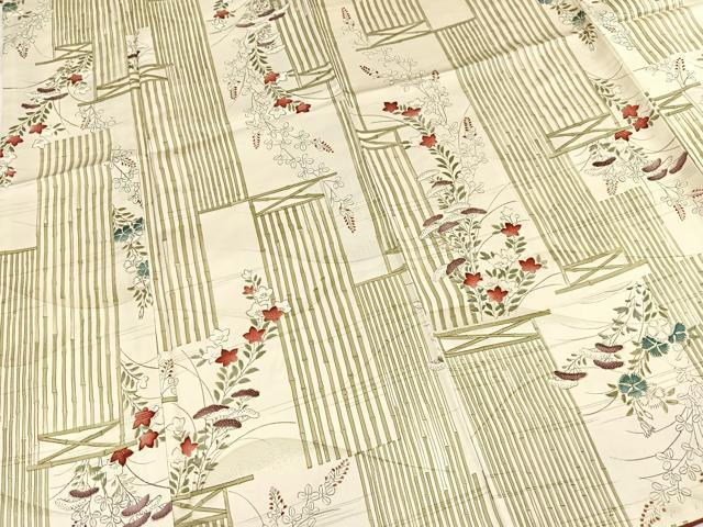 平和屋着物■上質な小紋　竹垣秋草文　金彩　正絹　逸品　BAAY5406yc