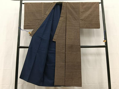 平和屋着物■男性　紬　幾何学文様　正絹　逸品　BAAY5432yc