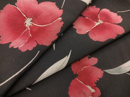 平和屋着物■上質な小紋　舞花文　黒地　正絹　逸品　BAAY5422yc