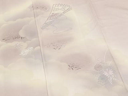 平和屋着物■訪問着　刺繍　檜扇宝尽くし花文　正絹　逸品　BAAY5441yc