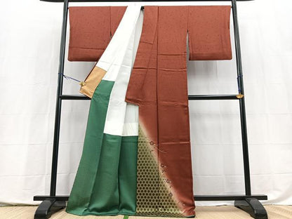 平和屋着物■色留訪問着　総刺繍　籠目花文　暈し染め　金彩　正絹　逸品　BAAY5407yc