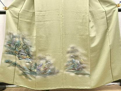 平和屋着物■訪問着　手描き　風景樹林文　金彩　正絹　逸品　BAAY5408yc