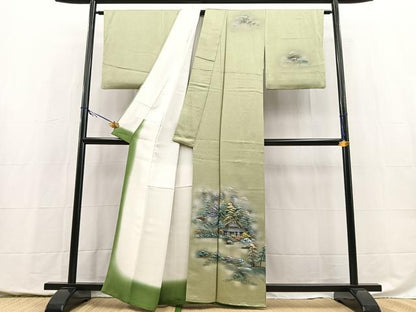 平和屋着物■訪問着　手描き　風景樹林文　金彩　正絹　逸品　BAAY5408yc