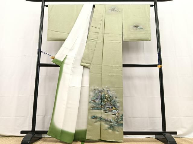 平和屋着物■訪問着　手描き　風景樹林文　金彩　正絹　逸品　BAAY5408yc